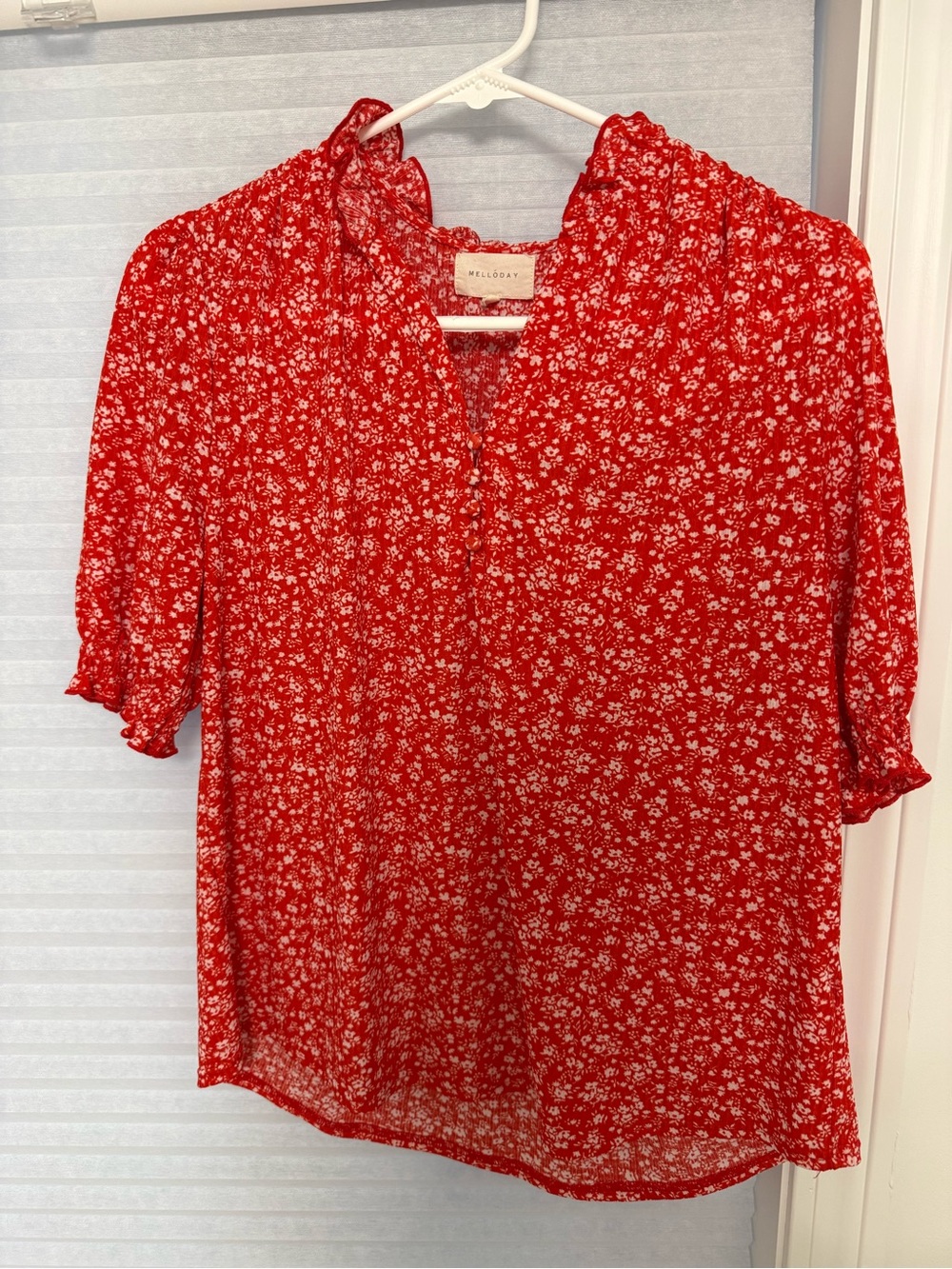 Madewell Red Ditsy Floral Ruffle-Trim Blouse